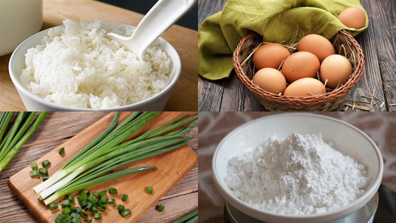 Ingredients for fried dough from leftover rice