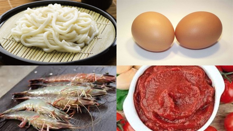 Ingredients for stir-fried udon noodles with tomato eggs