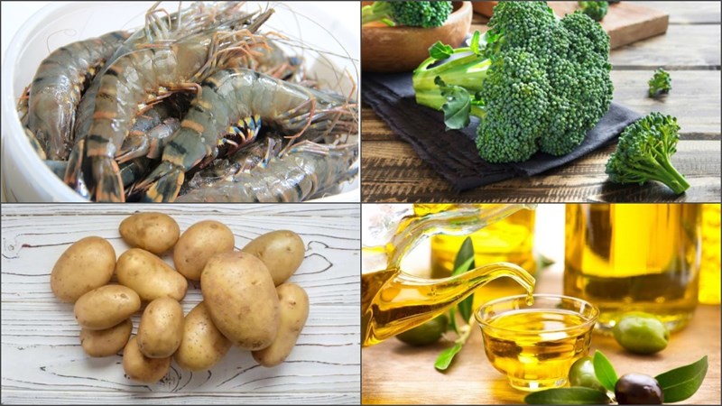 Ingredients for 3 ways to cook shrimp vegetable soup, broccoli, and cheese