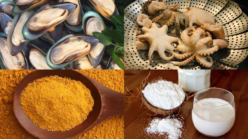 Ingredients for seafood curry dish
