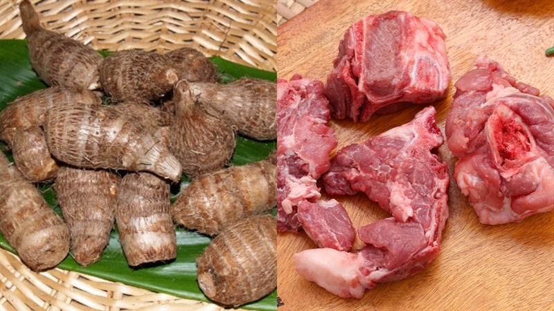 Ingredients for taro soup with pork bones