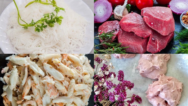 Ingredients for beef noodle soup with crab meat