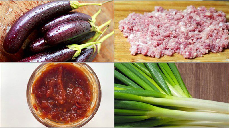 Ingredients for stuffed eggplant with fried meat