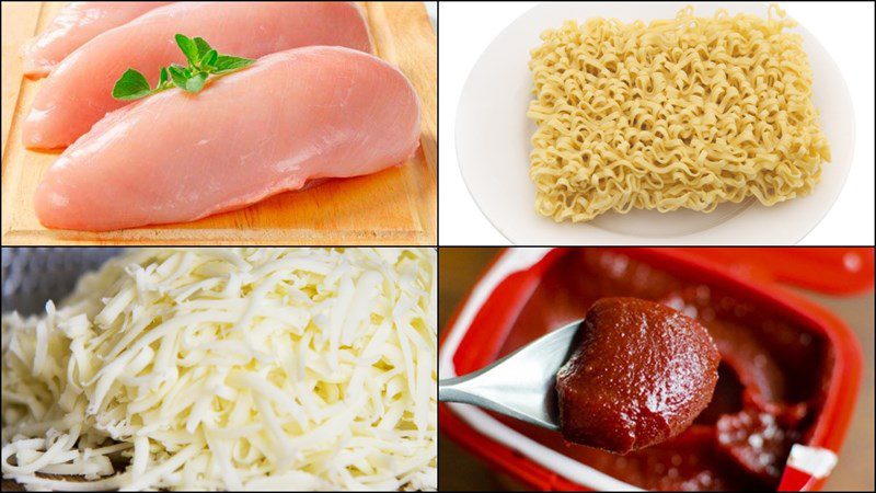 Ingredients for cheese chicken noodle salad