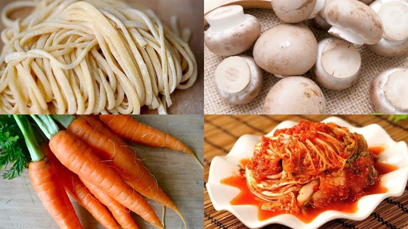 Ingredients for stir-fried kimchi noodle dish