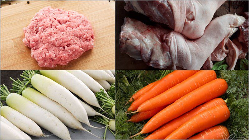 Ingredients for the dish with pork hock and pork bone noodles