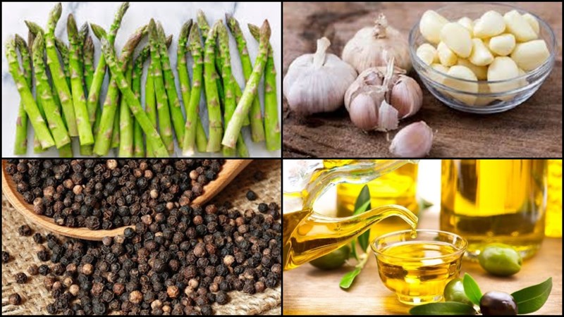 Ingredients for garlic grilled asparagus and cheese grilled asparagus