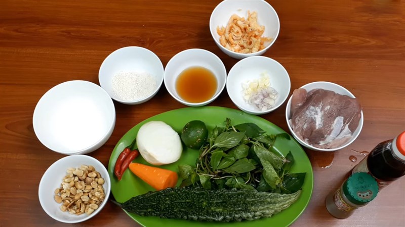 Ingredients for the dish bitter melon salad with shrimp and pork