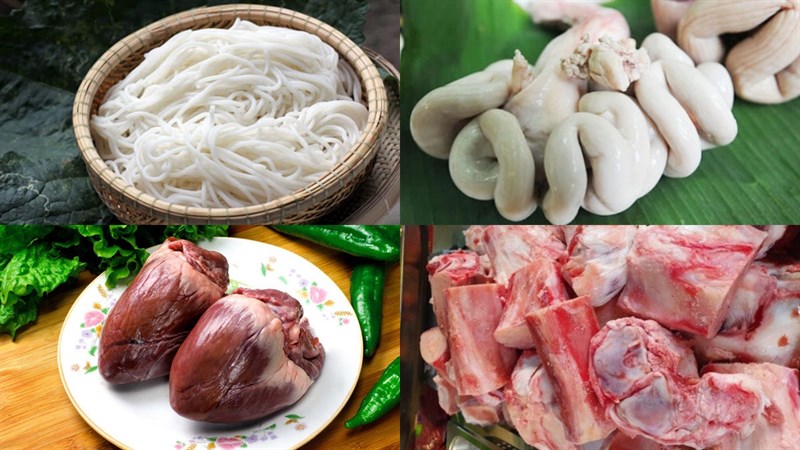 Ingredients for the dish 2 ways to cook pig intestine noodle soup