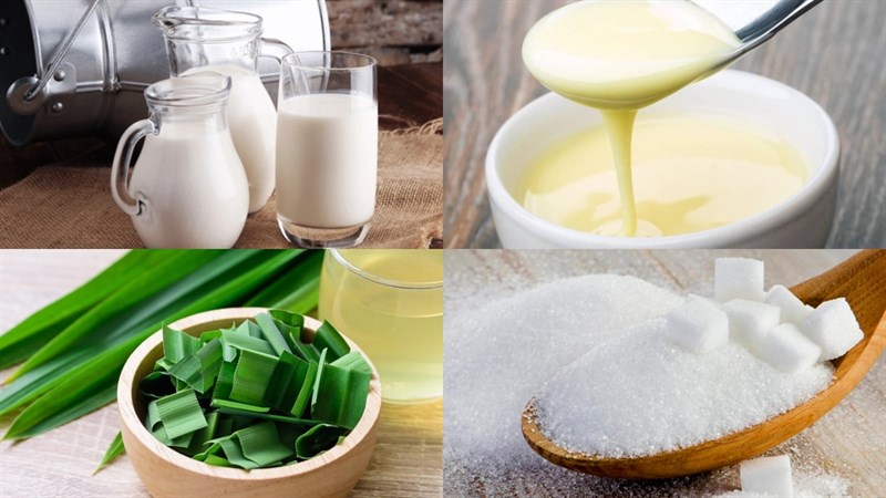 Ingredients for the dish 2 ways to make pandan jelly with fresh milk and soy milk