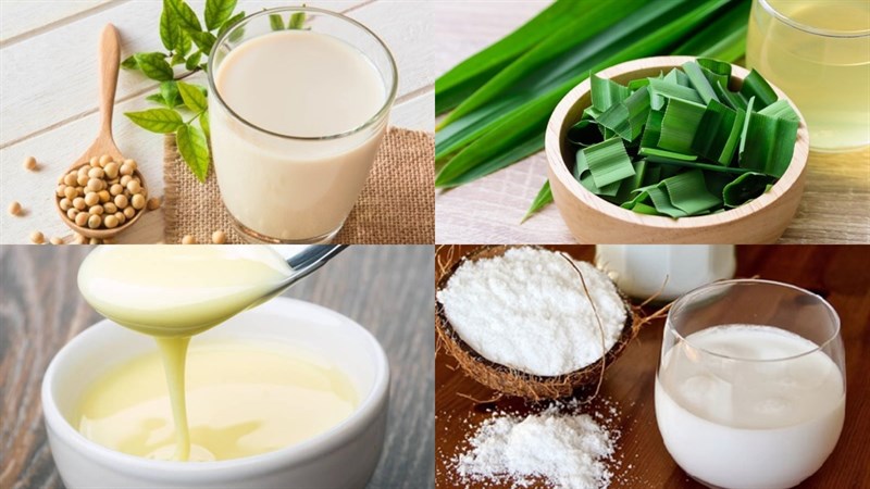 Ingredients for the dish 2 ways to make pandan jelly with fresh milk and soy milk