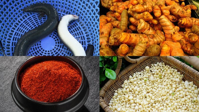 Ingredients for braised eel with turmeric