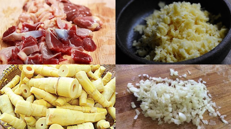Ingredients for stir-fried bamboo shoots with chicken and duck intestines