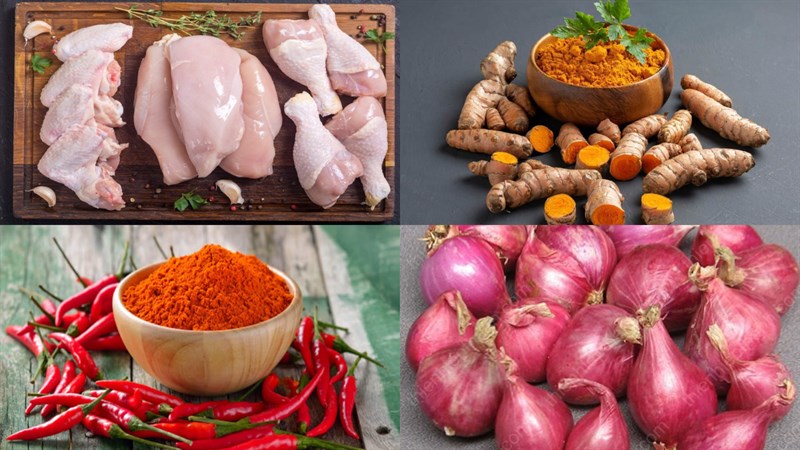 Ingredients for spicy chicken curry dish