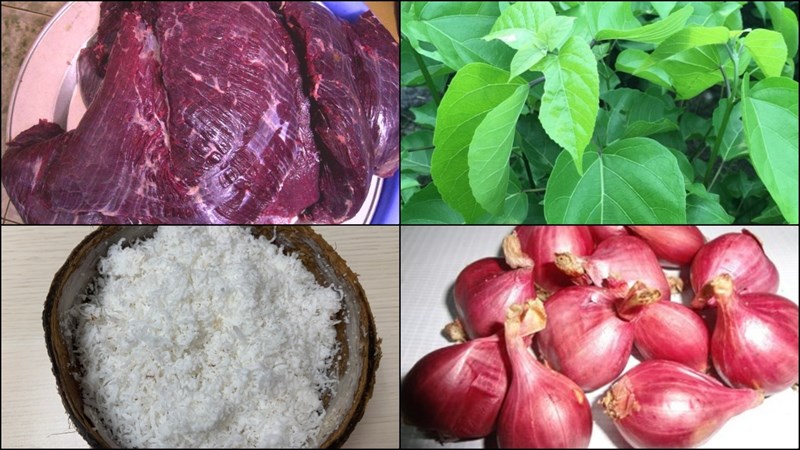 Ingredients for buffalo meat stir-fried with coconut milk and cách leaves