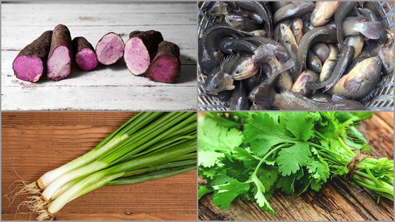 Ingredients for the dish with 2 ways to cook taro soup with snakehead fish and tilapia