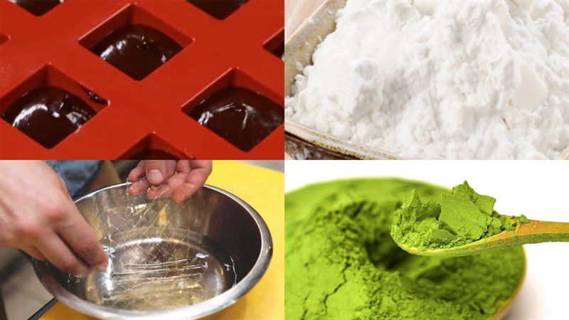 Ingredients for chocolate-filled marshmallow candy, matcha chocolate marshmallow candy