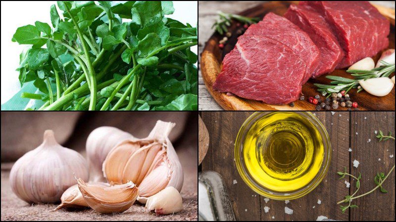 Ingredients for watercress soup with beef
