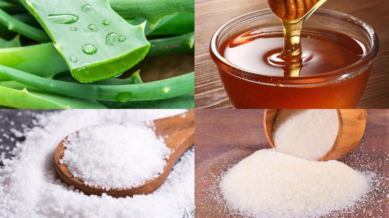 Ingredients for the 2 ways to make aloe vera and honey drink