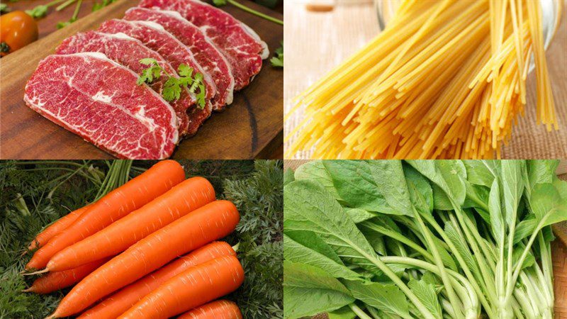 Ingredients for beef stir-fried pasta