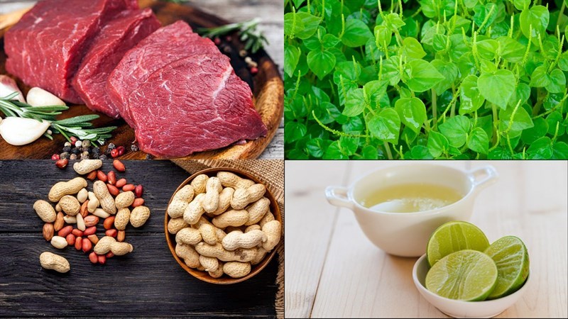 Ingredients for the dish of water spinach mixed with beef