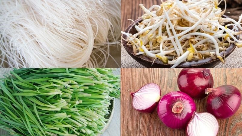 Ingredients for stir-fried noodles with chives and bean sprouts