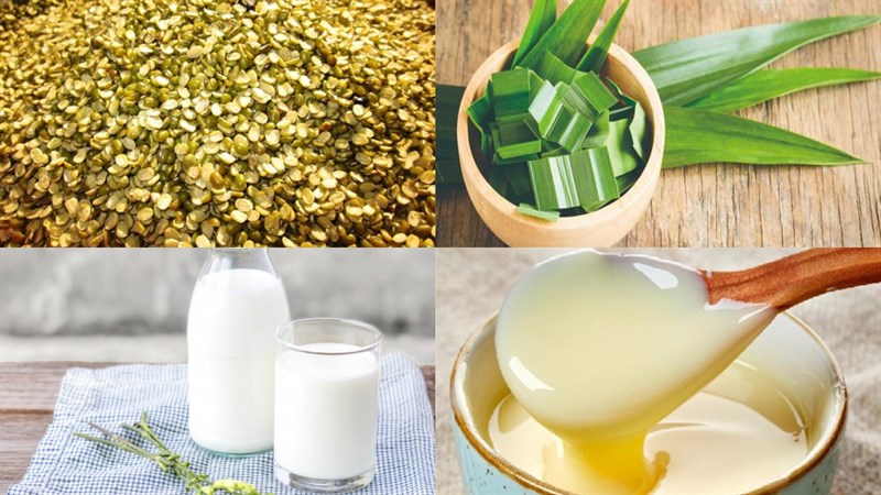 Ingredients for green bean coconut milk with pandan