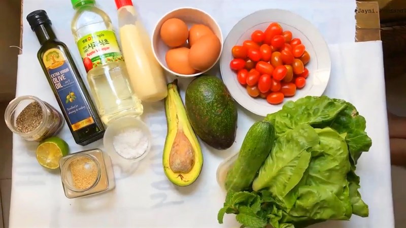 Ingredients for avocado chicken egg salad and avocado quail egg salad