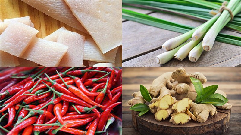 Ingredients for fried pig skin with lemongrass and chili