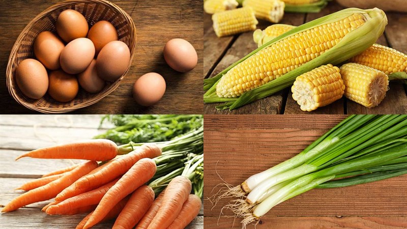 Ingredients for corn fried eggs and sausage