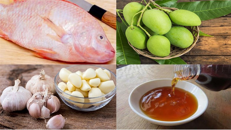 Ingredients for fried red tilapia with mango
