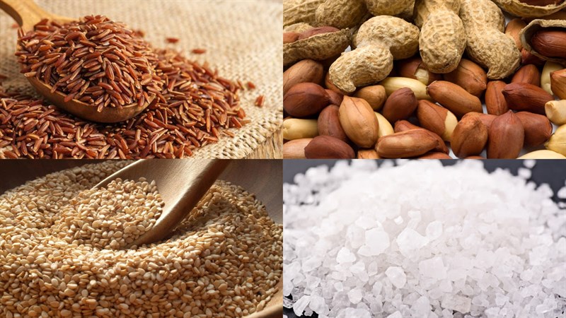 Ingredients for brown rice with sesame salt