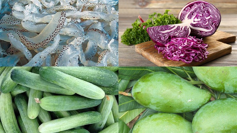 Ingredients for green mango jellyfish salad