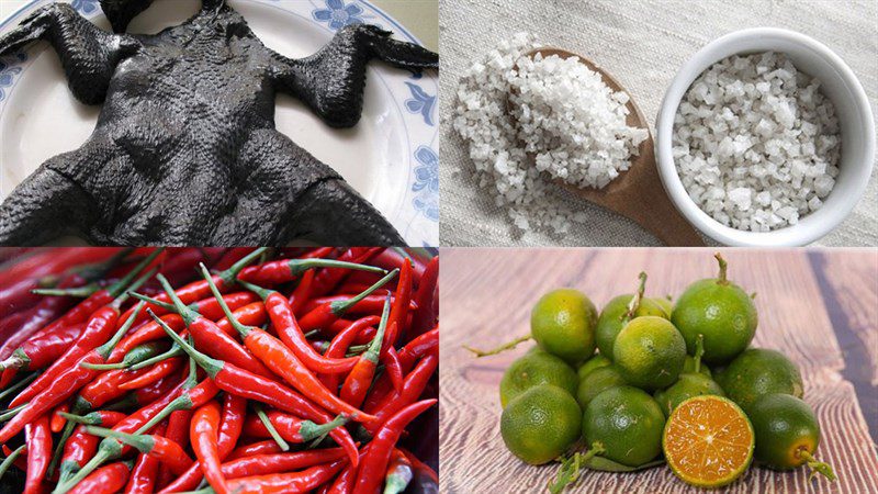 Ingredients for grilled black chicken with chili salt