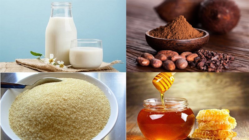 Ingredients for chocolate and cocoa panna cotta