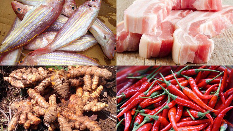 Ingredients for braised mullet dish