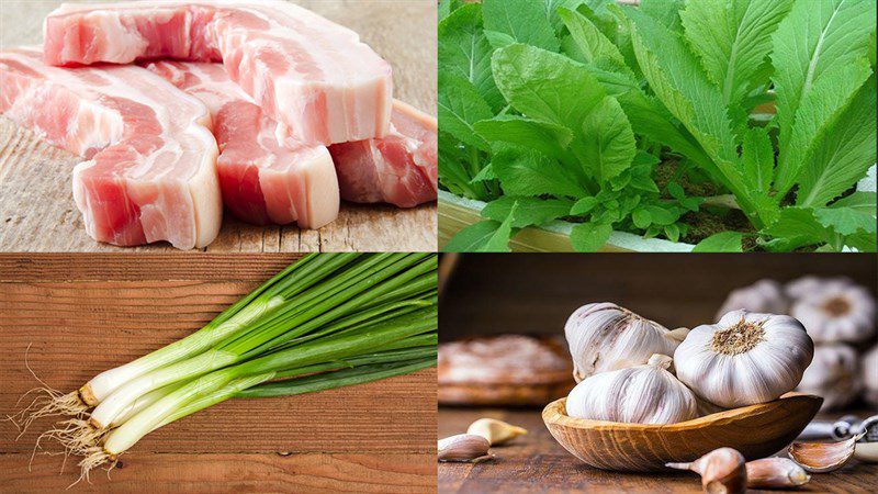Ingredients for stir-fried mustard greens with pork