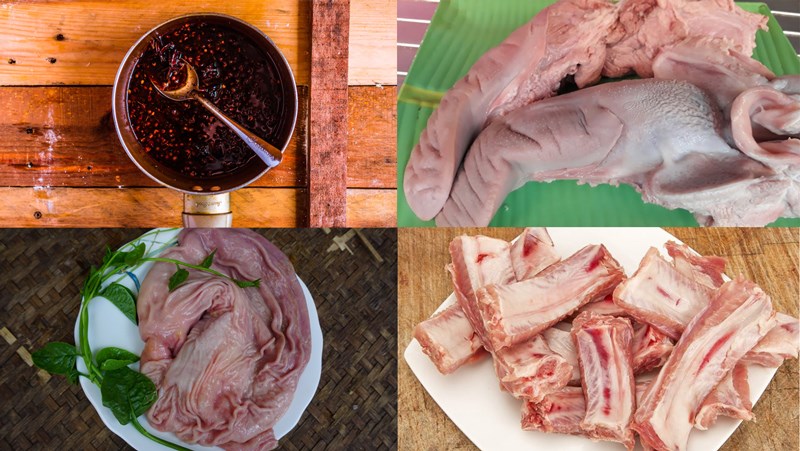 Ingredients for the dish 2 ways to cook pork intestine noodle