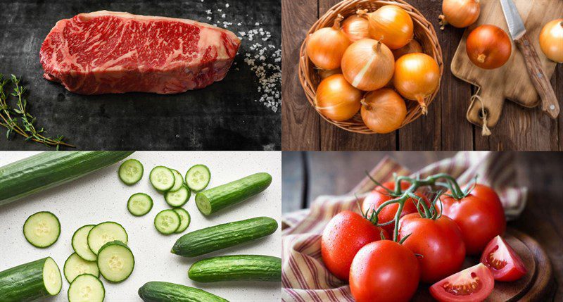 Ingredients for 3 ways to make beef salad