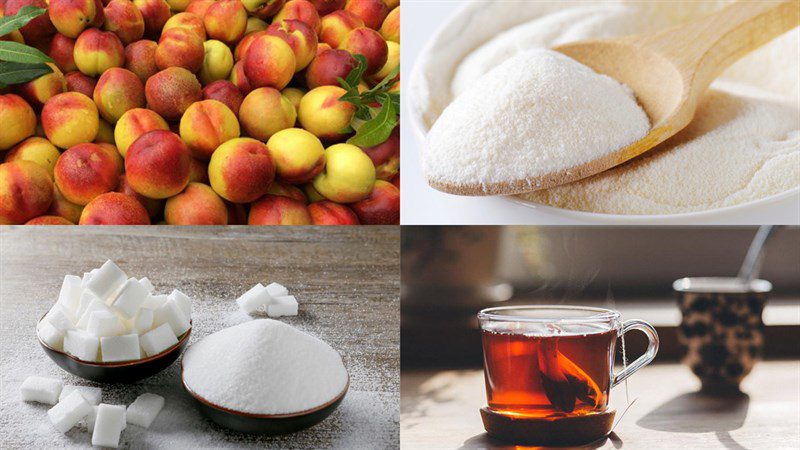 Ingredients for making peach jelly tea in 2 ways
