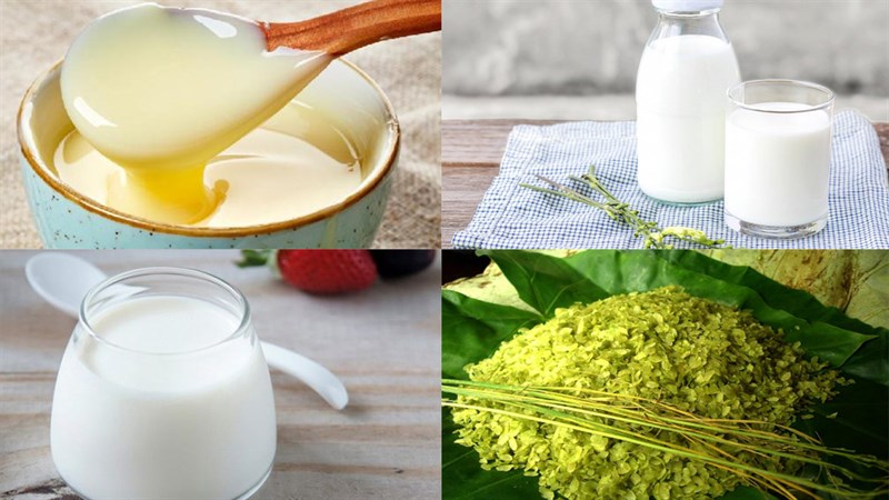 Ingredients for making green sticky rice yogurt