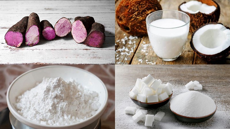 Ingredients for steamed purple sweet potato cake, steamed purple sweet potato cake with coconut milk
