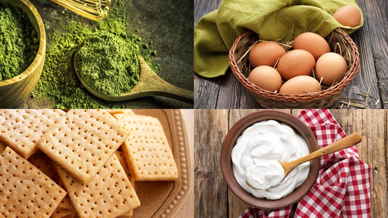 Ingredients for green tea mousse cake