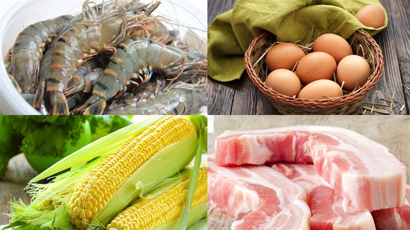 Ingredients for shrimp and quail egg soup dish