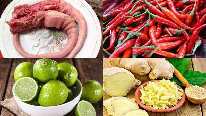 Ingredients for fried pig tail with fish sauce, fish sauce, and crispy frying