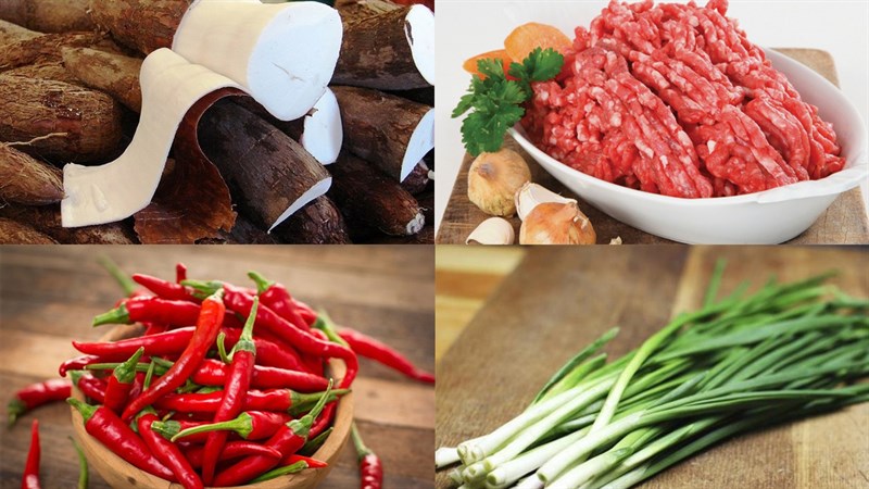 Ingredients for spicy cassava cake with meat