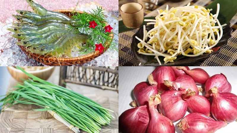 Ingredients for stir-fried shrimp with chives and bean sprouts