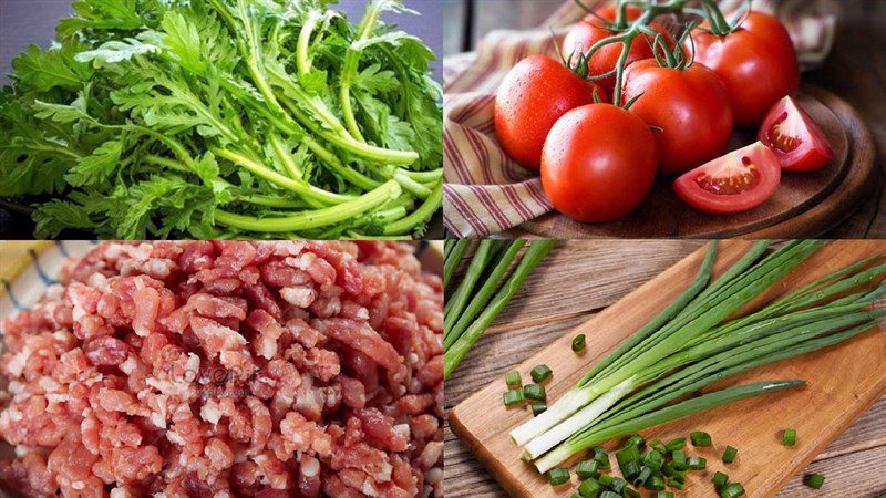 Ingredients for the dish of chrysanthemum soup with tomatoes