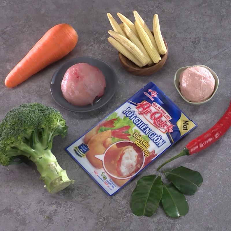 Ingredients for fried crispy snakehead fish cake wrapped in vegetables