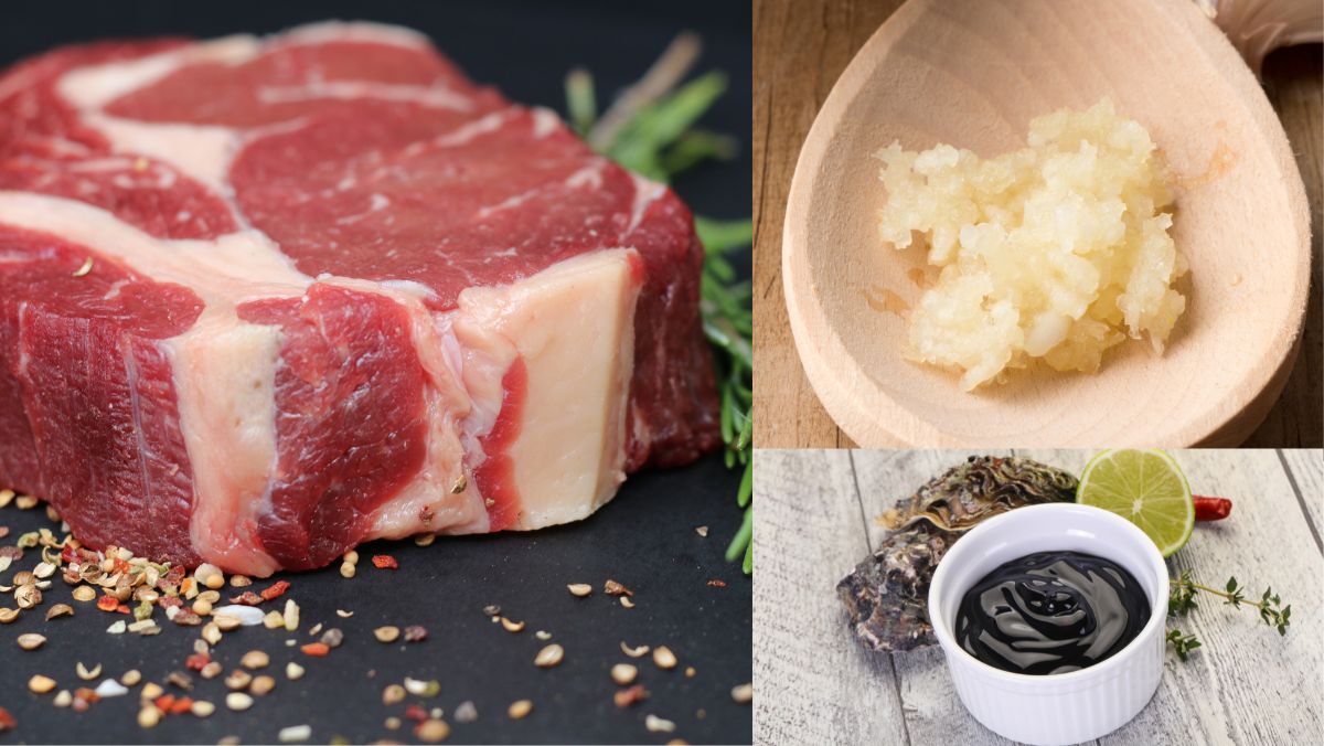 Ingredients for delicious beef steak marinade
